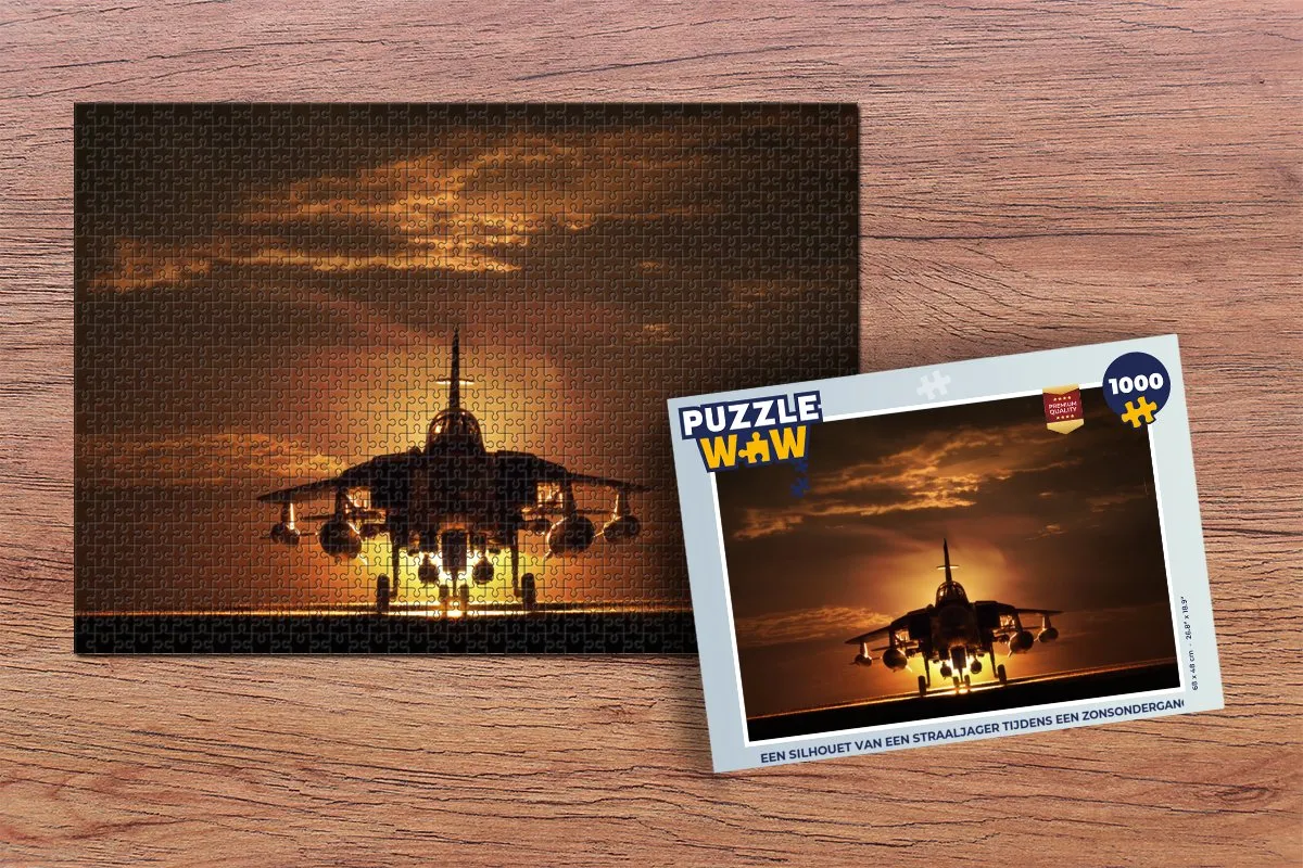 PuzzleWow Legpuzzel Straaljager Zonsondergang 1000 Stuks - Multicolor