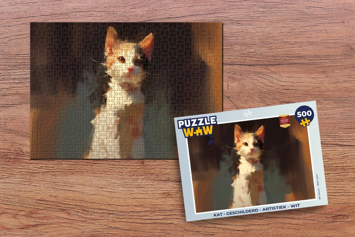 PuzzleWow Artistieke Kat Puzzel 500 Stuks - Wit