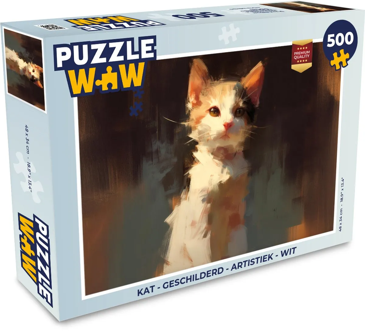 PuzzleWow Artistieke Kat Puzzel 500 Stuks - Wit