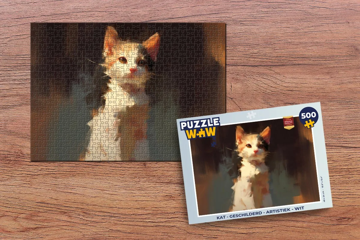 PuzzleWow Artistieke Kat Puzzel 500 Stuks - Wit