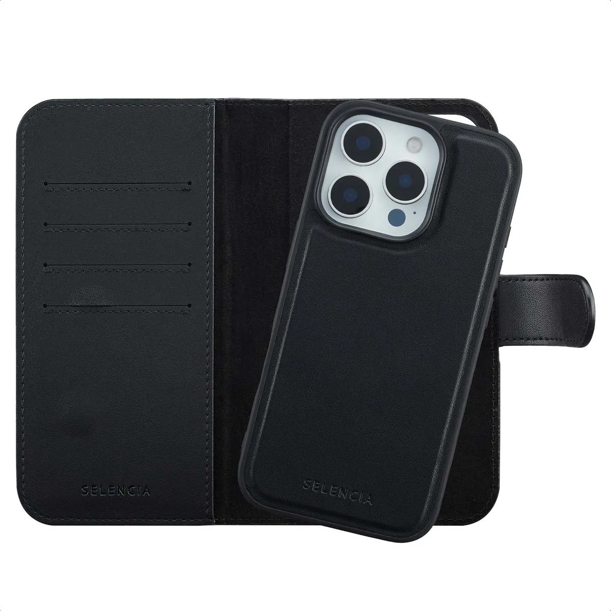 Selencia Hoesje iPhone 16 Pro - MagSafe Bookcase 6 Stuks - Zwart