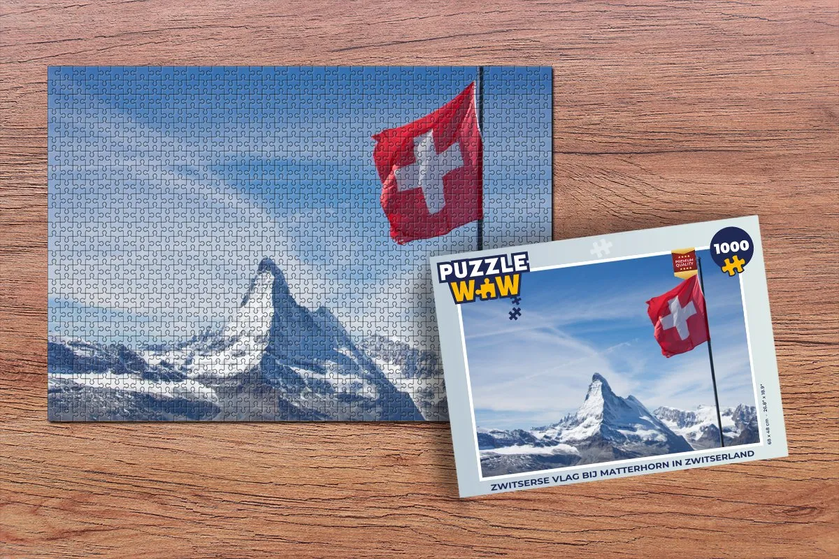 PuzzleWow Zwitserse Vlag Matterhorn Legpuzzel 1000 Stuks - Multicolor
