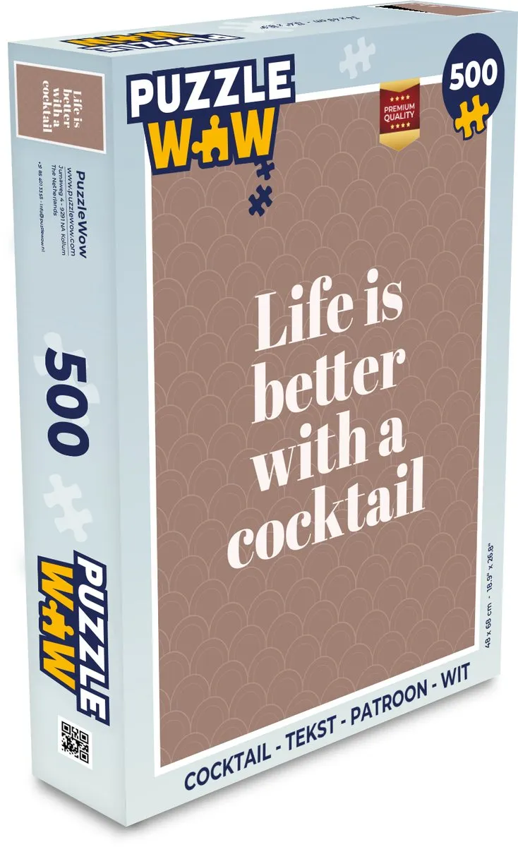 PuzzleWow Cocktail Legpuzzel 500 Stuks - Wit Tekstpatroon