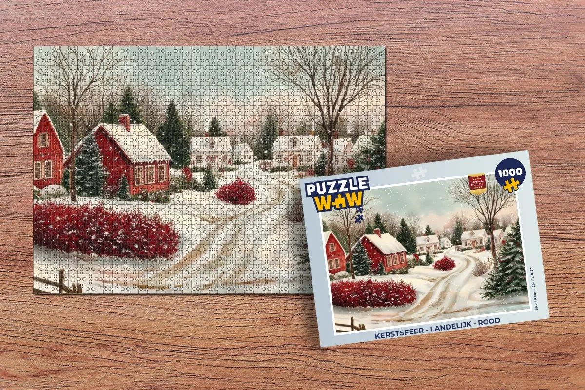 PuzzleWow Kerstsfeer Puzzle 1000 Stuks - Rood