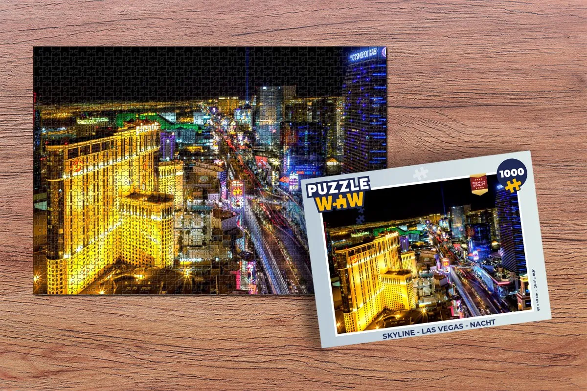 PuzzleWow Skyline Las Vegas Nacht Legpuzzel 1000 Stuks - Multicolor