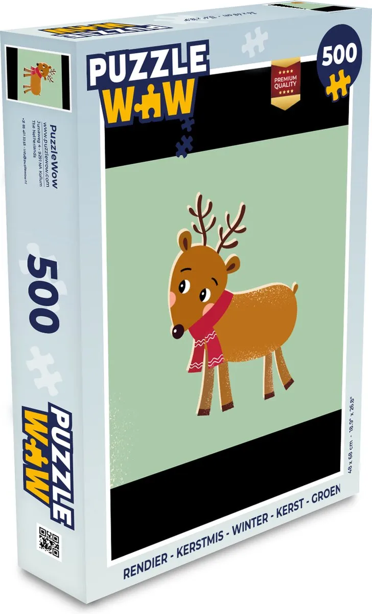 PuzzleWow Rendier Kerstpuzzel 500 Stuks - Multicolor