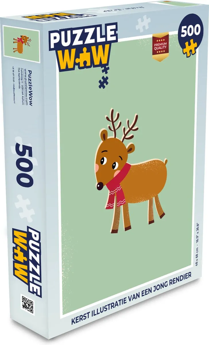 PuzzleWow Rendier Kerstpuzzel 500 Stuks - Multicolor