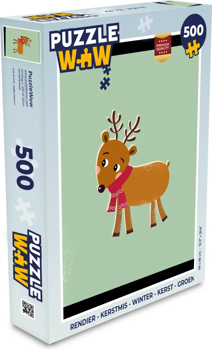 PuzzleWow Rendier Kerstpuzzel 500 Stuks