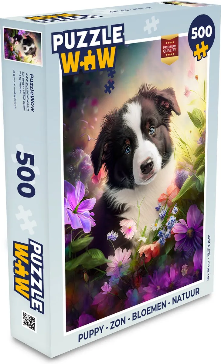 PuzzleWow Puppy Zon Bloemen Legpuzzel 500 Stuks