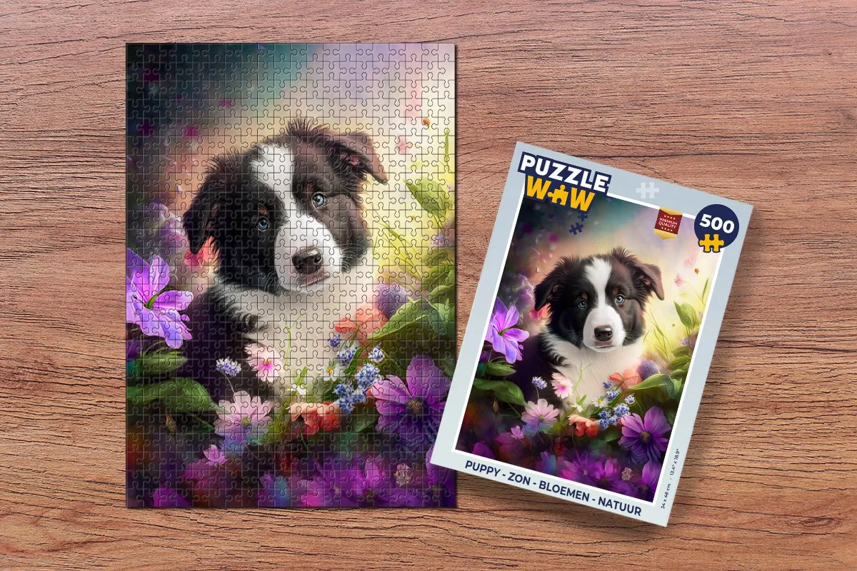 PuzzleWow Puppy Zon Bloemen Legpuzzel 500 Stuks - Multicolor