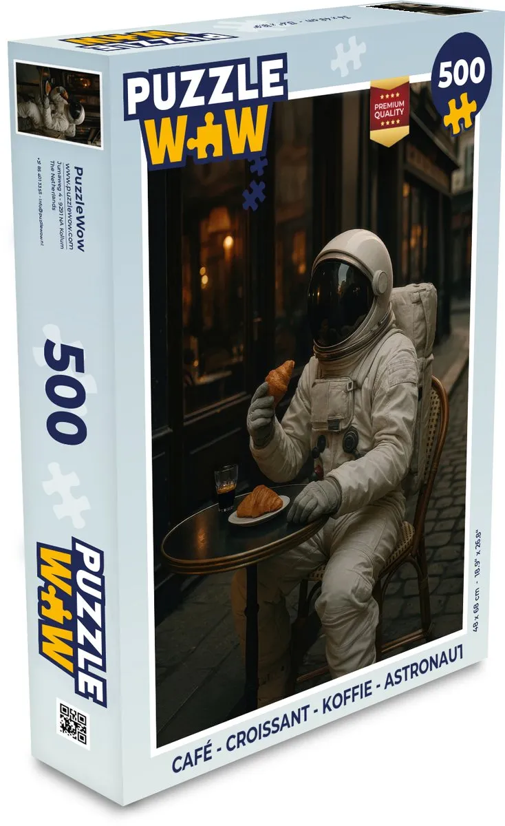 PuzzleWow Astronaut Puzzle 500 Stuks - Café/Croissant/Koffie