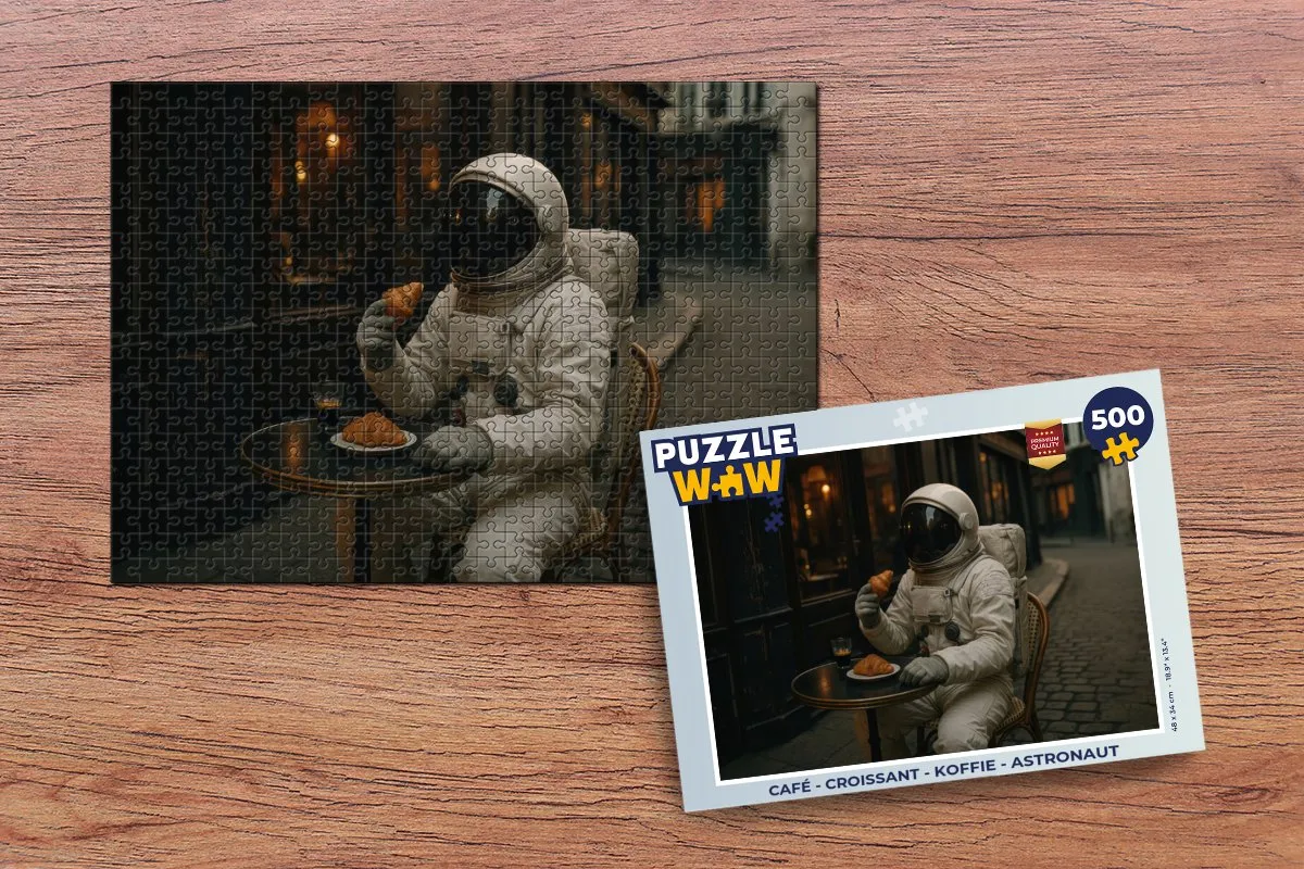 PuzzleWow Astronaut Puzzle 500 Stuks - Café/Croissant/Koffie