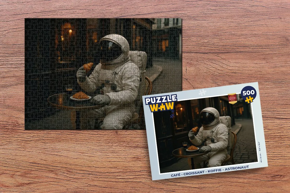 PuzzleWow Astronaut Puzzle 500 Stuks - Café/Croissant/Koffie