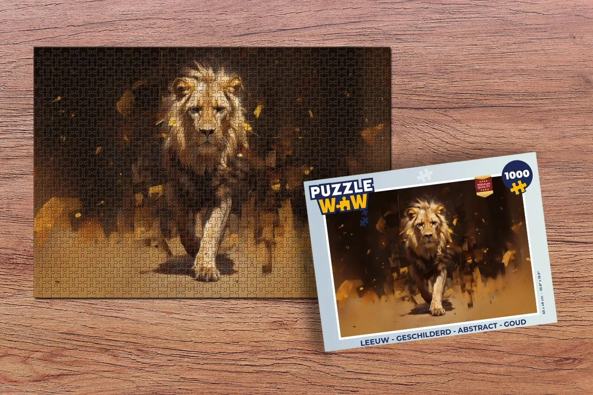 PuzzleWow Leeuw Legpuzzel 1000 Stuks - Goud