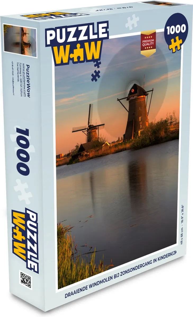 PuzzleWow Draaiende Windmolen Zonsondergang Legpuzzel 1000 Stuks