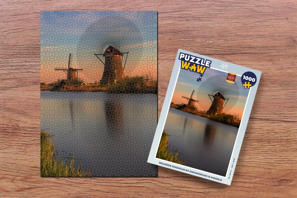 PuzzleWow Draaiende Windmolen Zonsondergang Legpuzzel 1000 Stuks - Multicolor