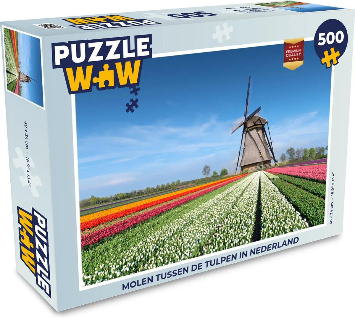 PuzzleWow Legpuzzel Molen tussen de tulpen 500 Stuks