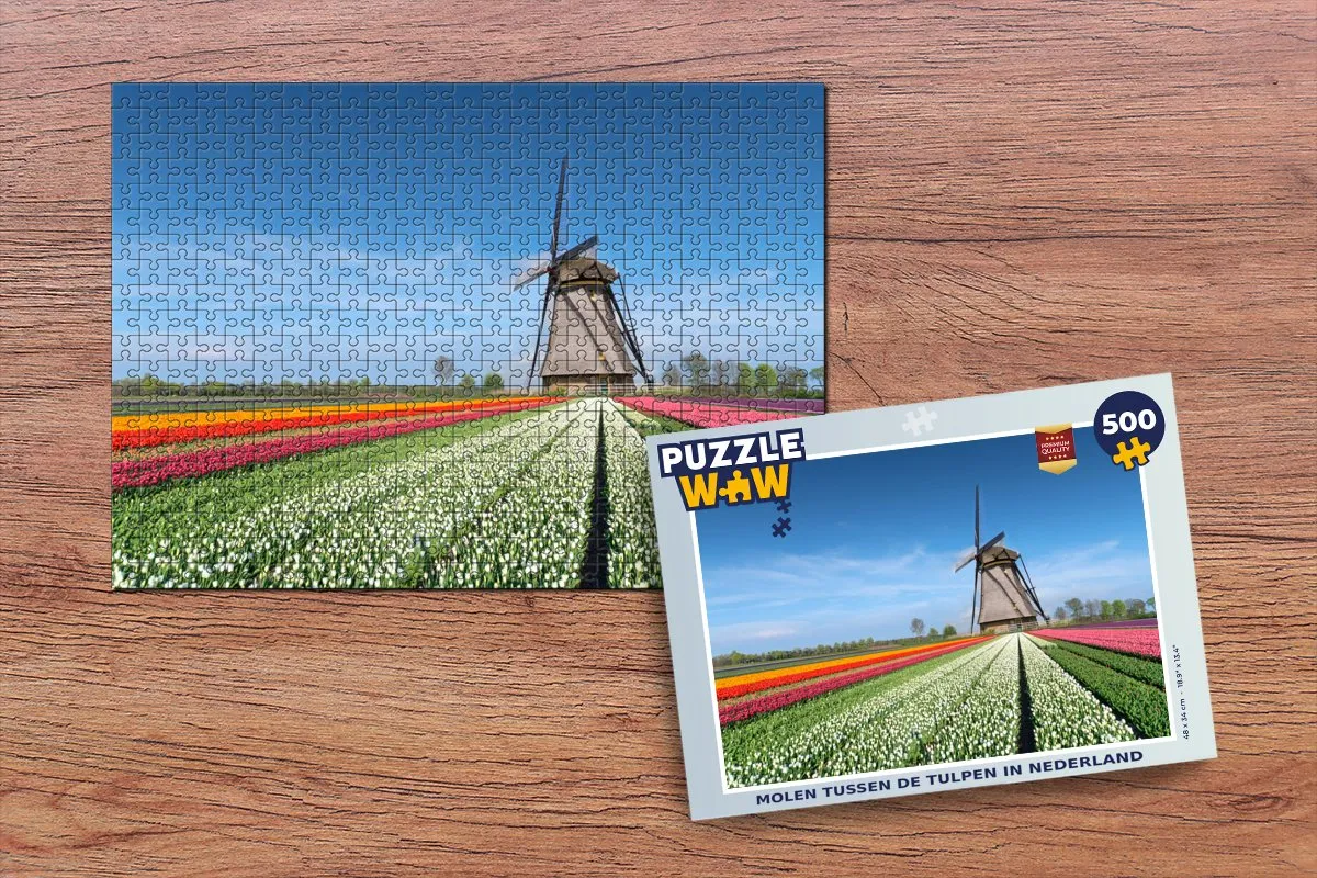 PuzzleWow Legpuzzel Molen tussen de tulpen 500 Stuks - Multicolor