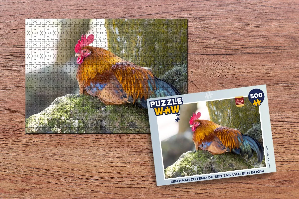 PuzzleWow Legpuzzel Een haan op een tak - 500 Stukken - Multicolor