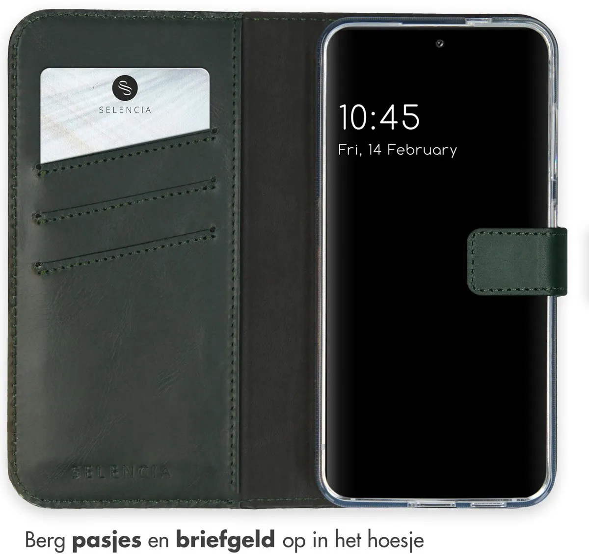 Selencia Hoesje Samsung Galaxy S24 Groen - Lederen Bookcase 3 Pasjes