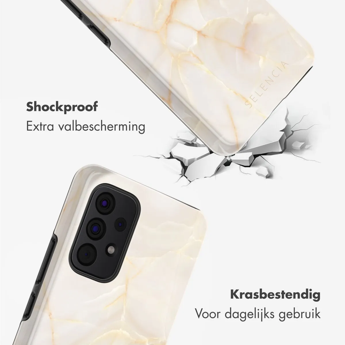 Selencia Hoesje Samsung Galaxy A53 Golden Beige Marble