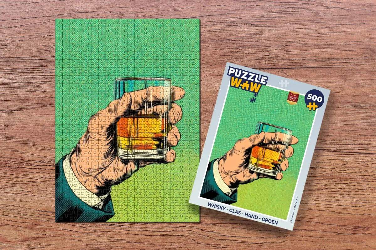 PuzzleWow Whisky Glas Hand Legpuzzel 500 Stuks - Groen