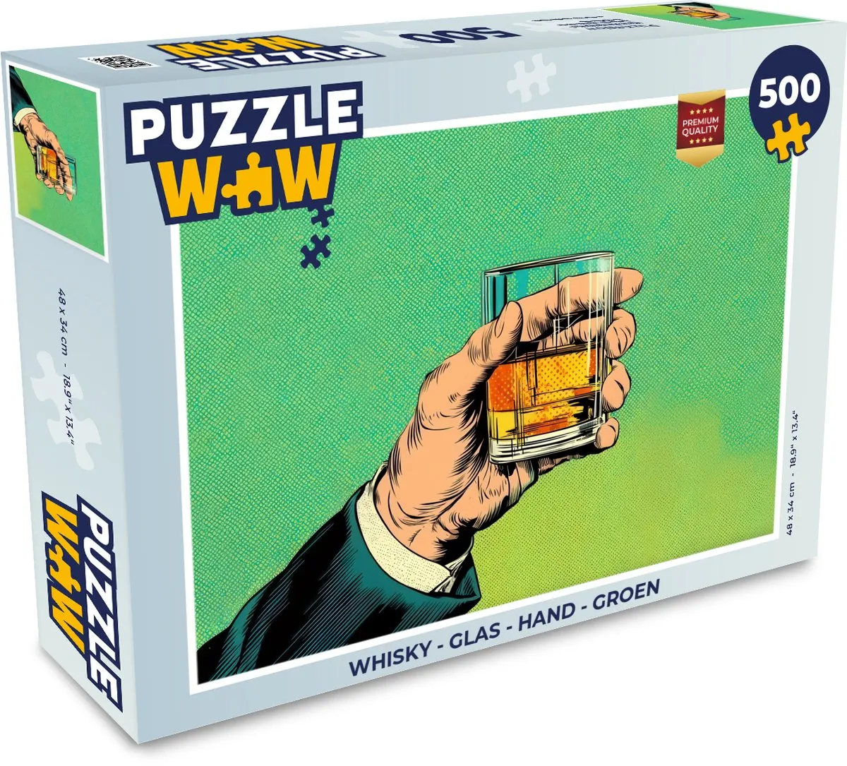 PuzzleWow Whisky Glas Hand Legpuzzel 500 Stuks - Groen