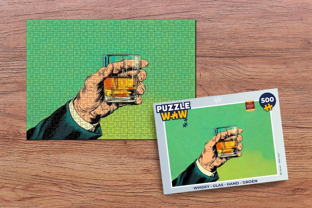 PuzzleWow Whisky Glas Hand Legpuzzel 500 Stuks - Groen