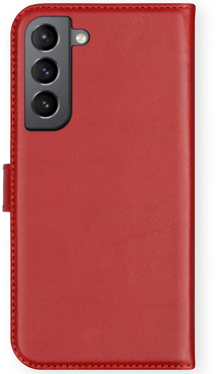 Selencia Hoesje Samsung Galaxy S21 FE - Rood Lederen Bookcase - 3 Pasjes