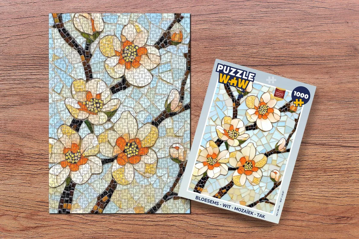 PuzzleWow Bloesems Mozaïek Legpuzzel 1000 Stuks - Wit