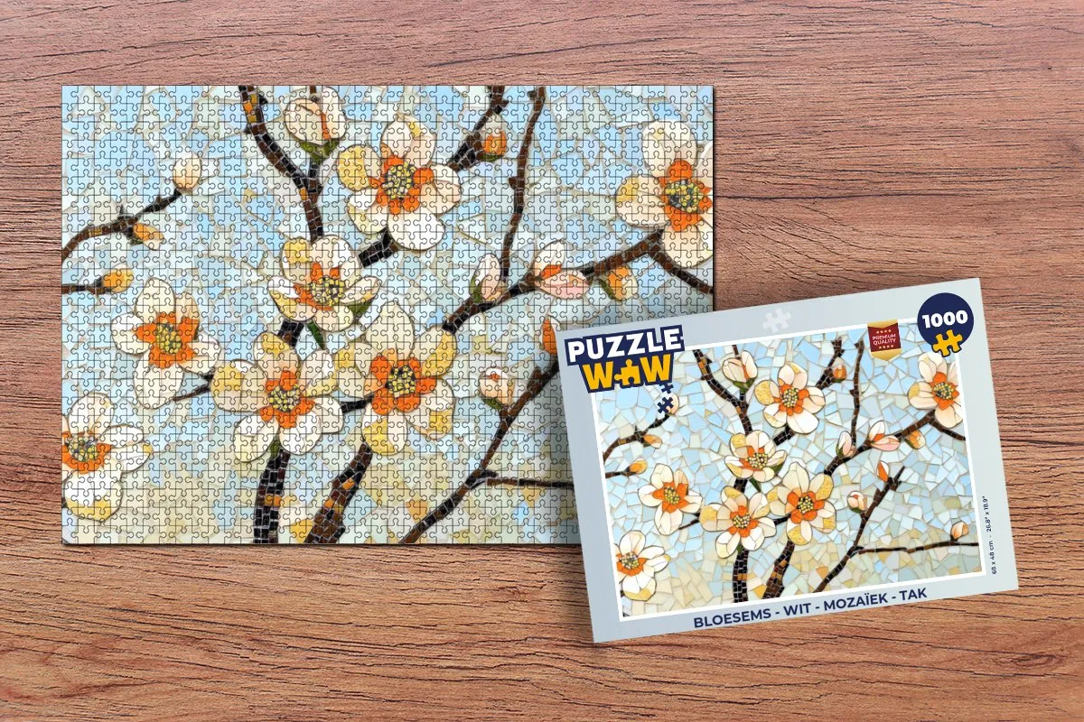 PuzzleWow Bloesems Mozaïek Legpuzzel 1000 Stuks - Wit