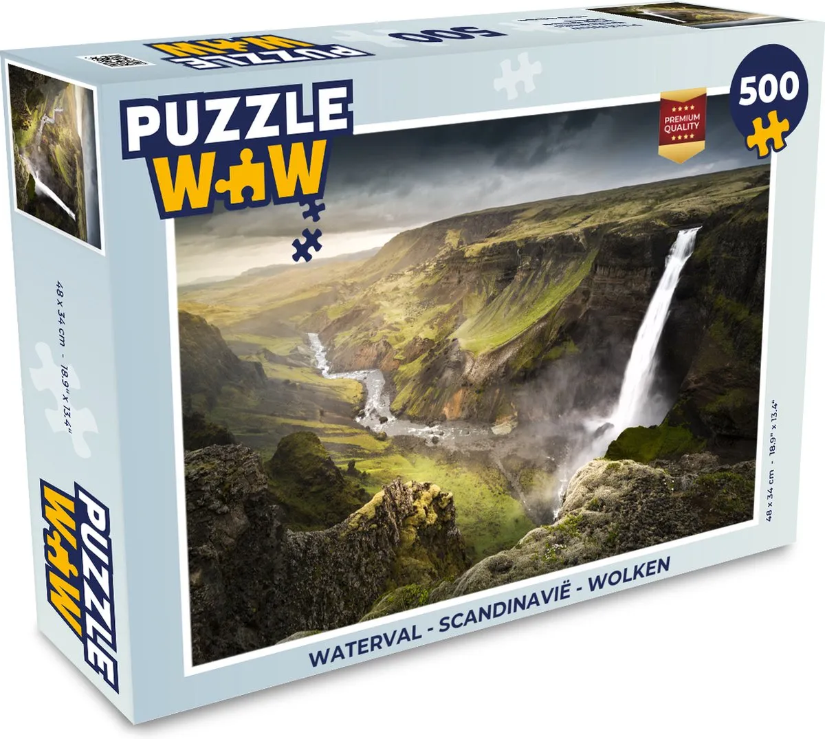 PuzzleWow Waterval Scandinavië Legpuzzel 500 Stuks - Multicolor