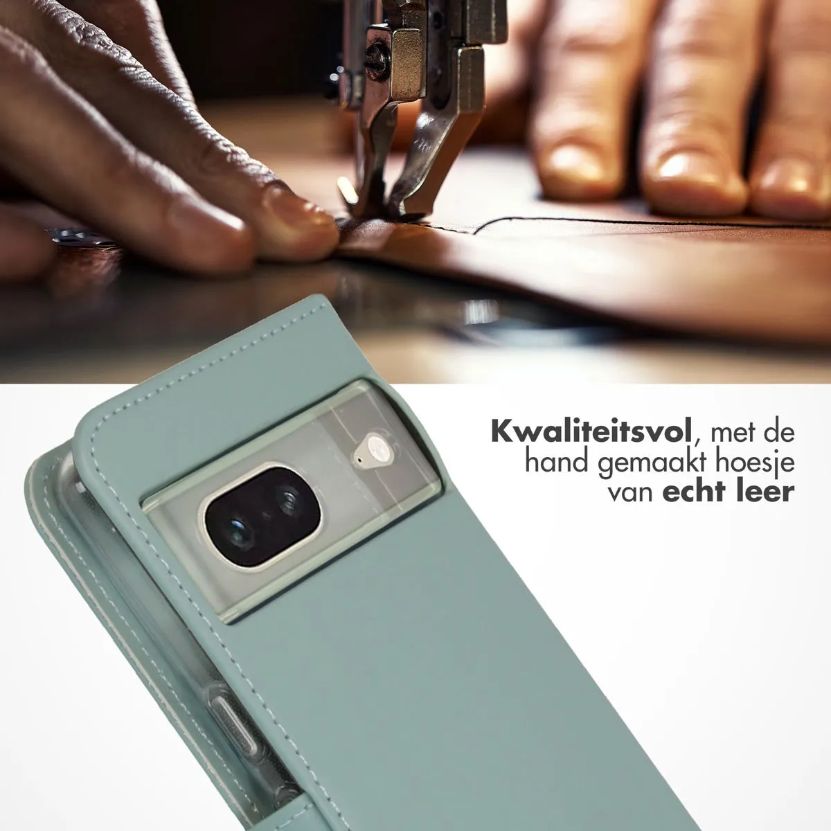 Selencia Hoesje Google Pixel 7 - Echt Lederen Bookcase Lichtblauw