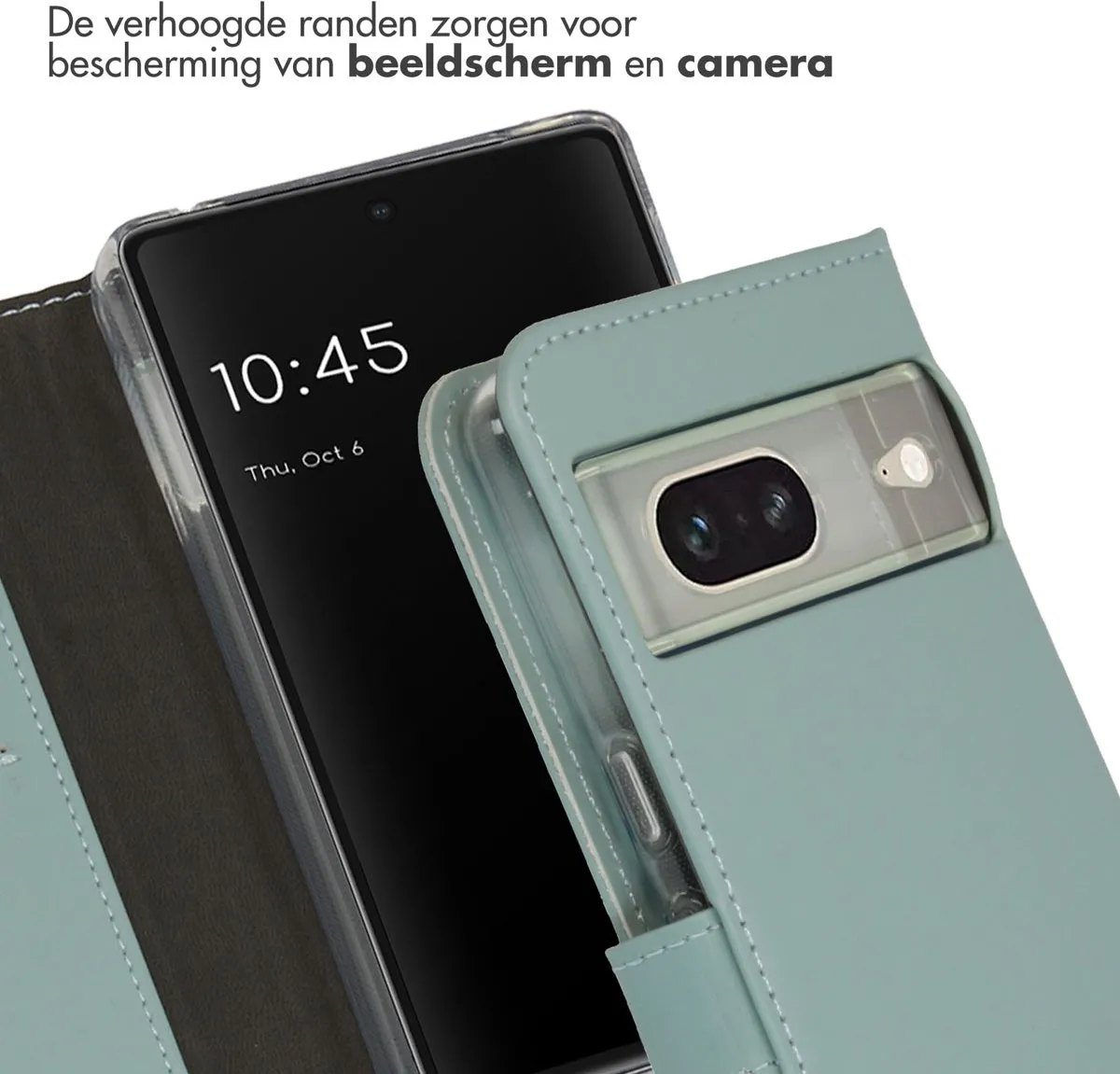 Selencia Hoesje Google Pixel 7 - Echt Lederen Bookcase Lichtblauw