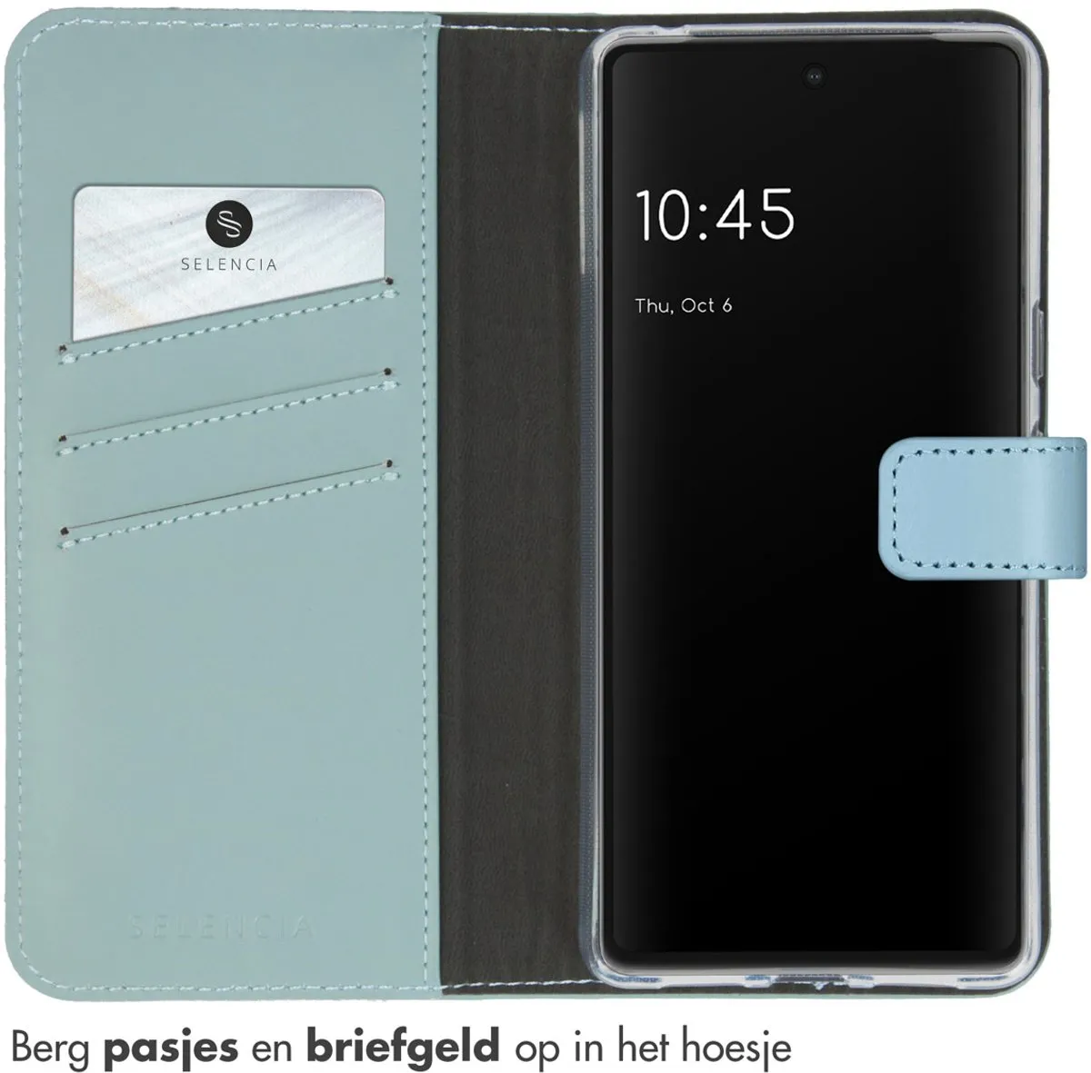 Selencia Hoesje Google Pixel 7 - Echt Lederen Bookcase Lichtblauw