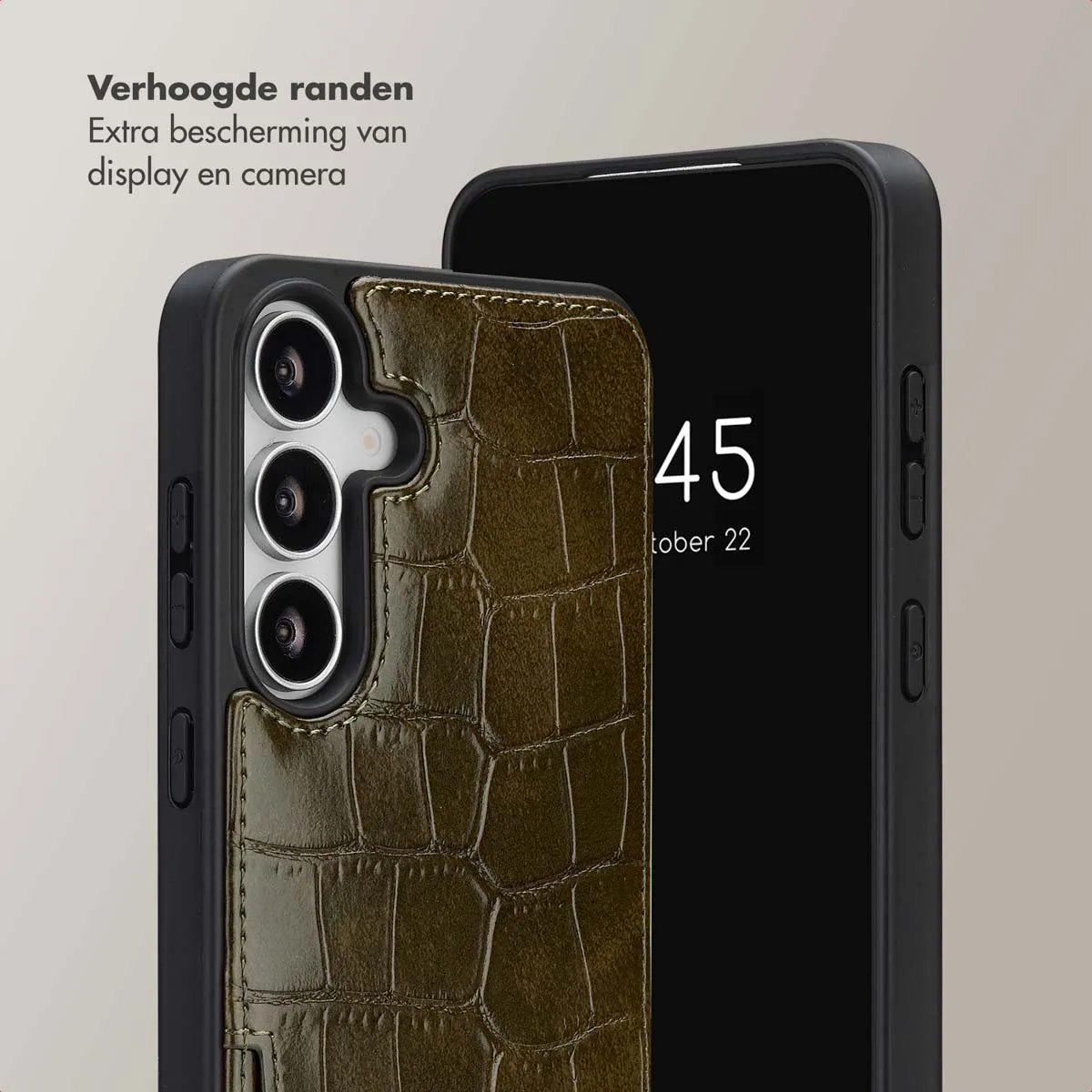 Selencia Croco Hoesje Samsung Galaxy S25 FE - Dark Olive - 2 Pasjes