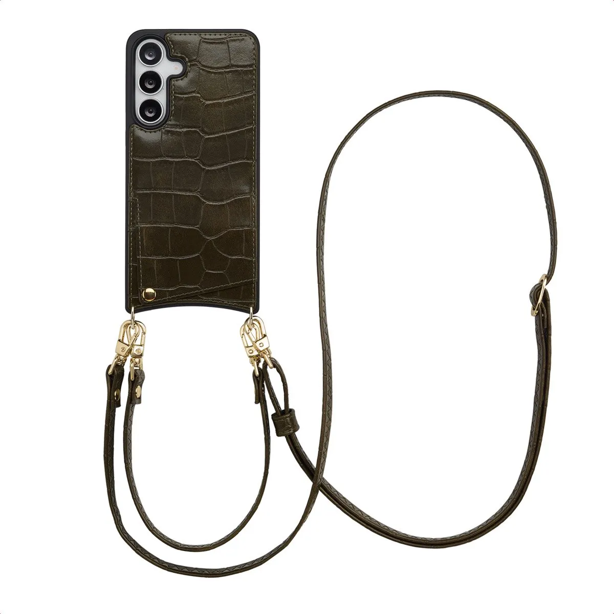 Selencia Croco Hoesje Samsung Galaxy S25 FE - Dark Olive - 2 Pasjes