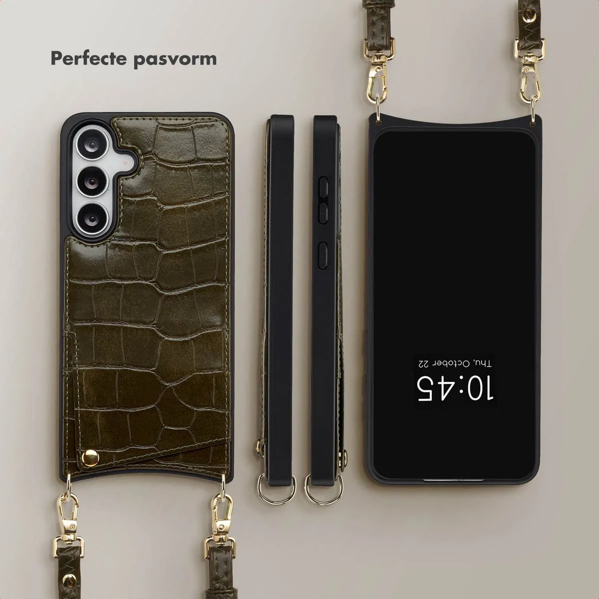 Selencia Croco Hoesje Samsung Galaxy S25 FE - Dark Olive - 2 Pasjes