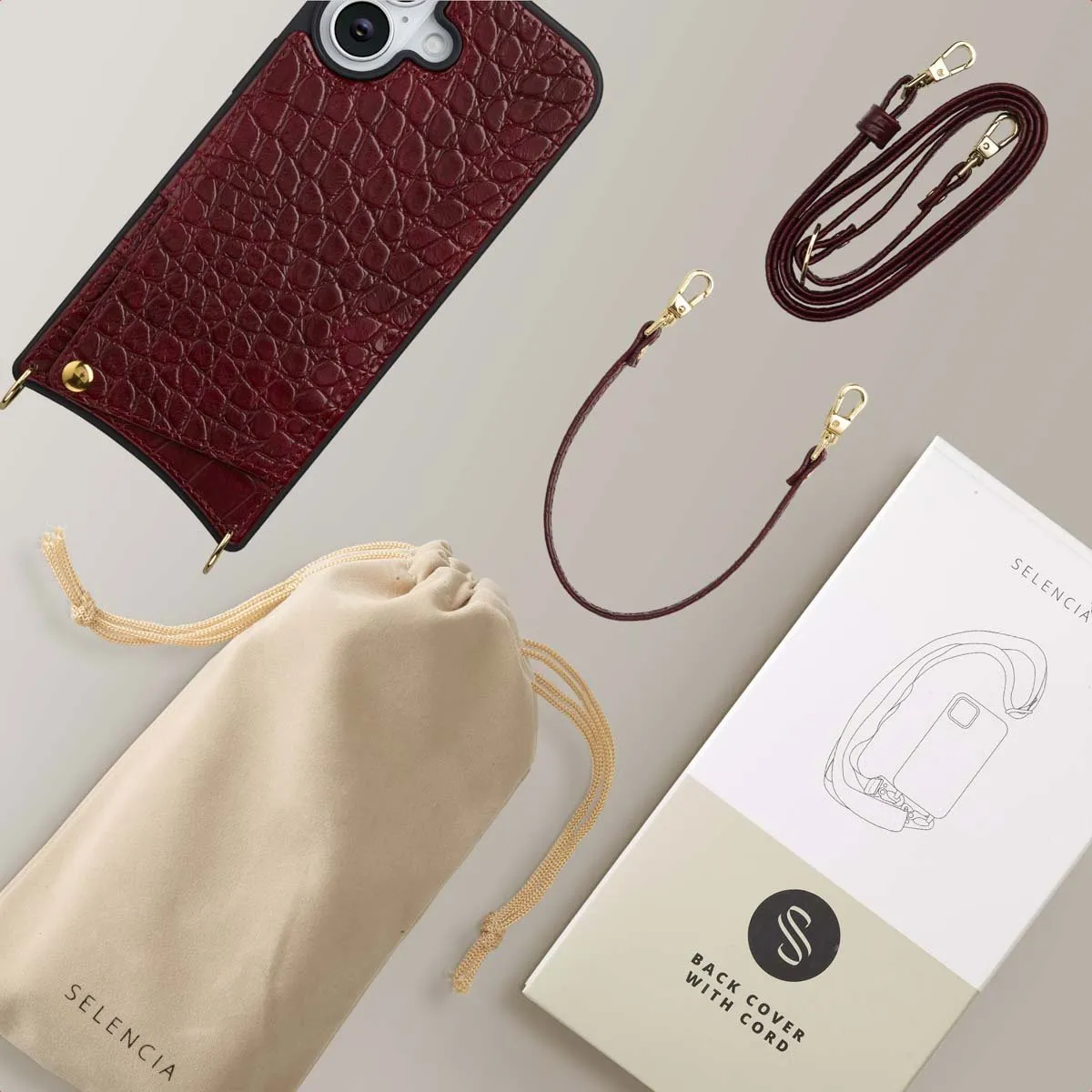 Selencia Hoesje iPhone 17 Croco Burgundy - 2 Pasjes