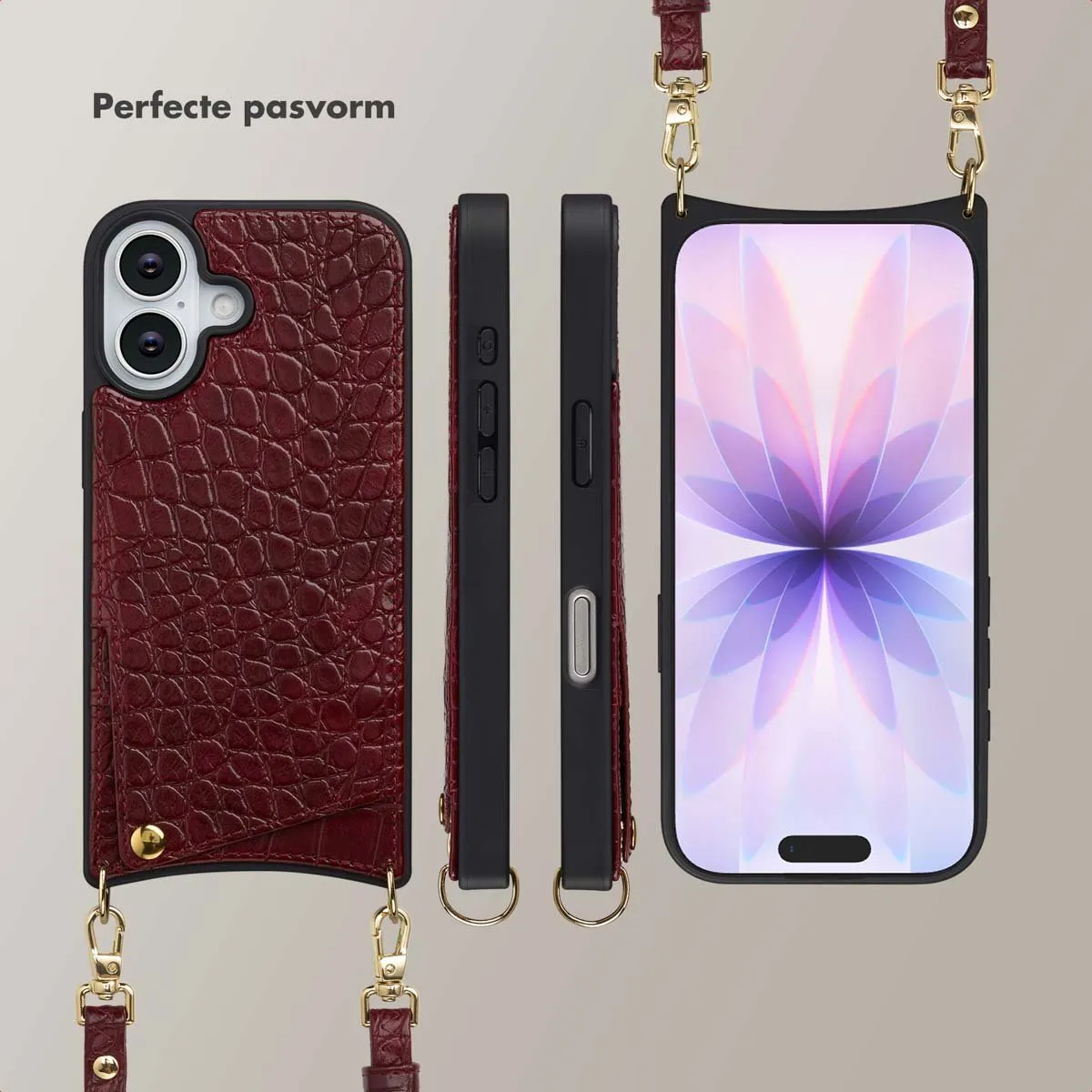 Selencia Hoesje iPhone 17 Croco Burgundy - 2 Pasjes