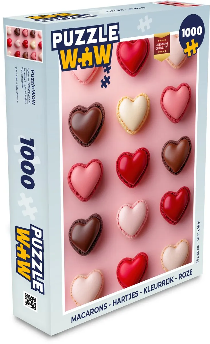 PuzzleWow Macarons Hartjes Legpuzzel 1000 Stuks - Roze