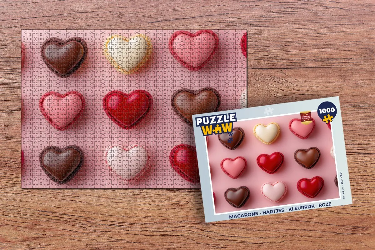 PuzzleWow Macarons Hartjes Legpuzzel 1000 Stuks - Roze