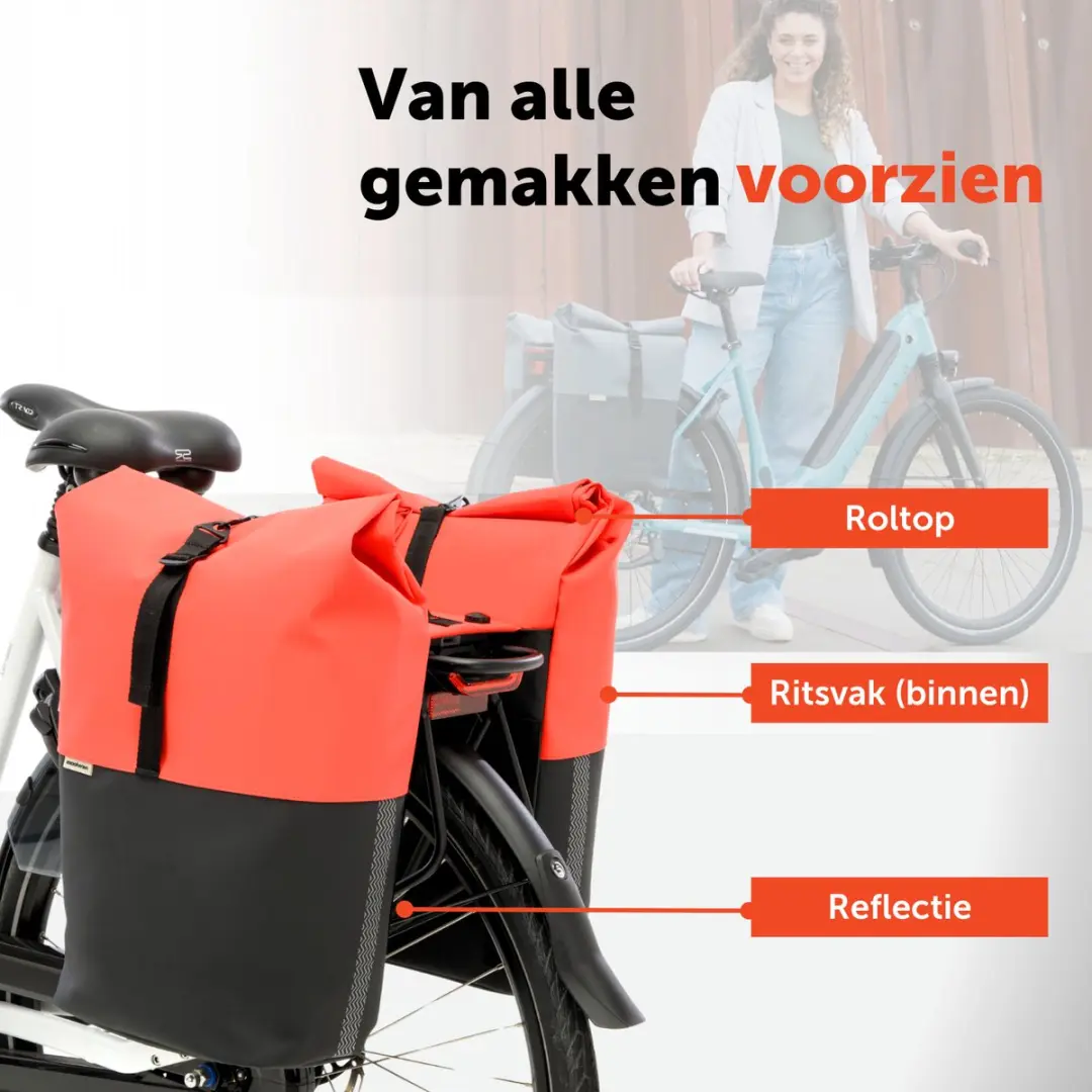 New Looxs Nyborg Double Dubbele Fietstas 34L - MIK Adapter - Zwart & Rood - afbeelding 4 van 6