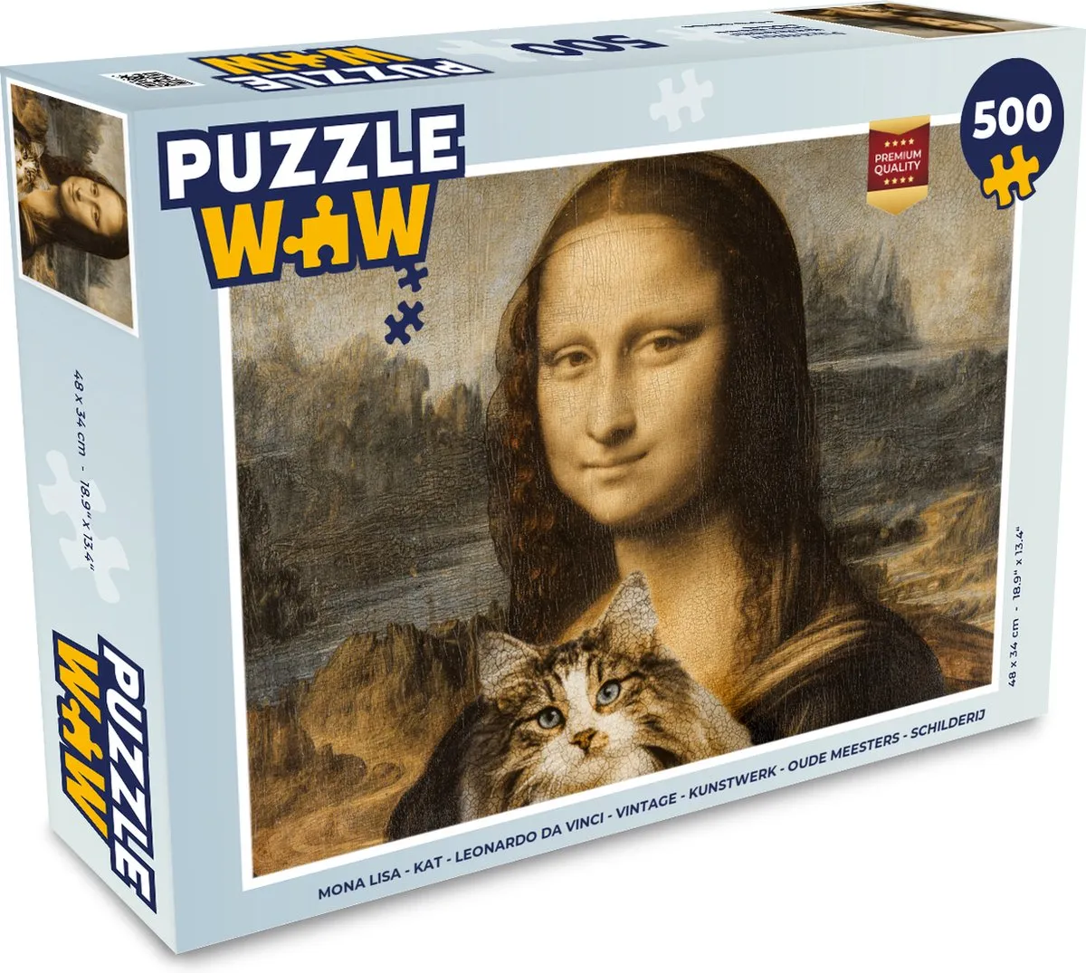 PuzzleWow Mona Lisa Kat Legpuzzel 500 Stuks - Multicolor