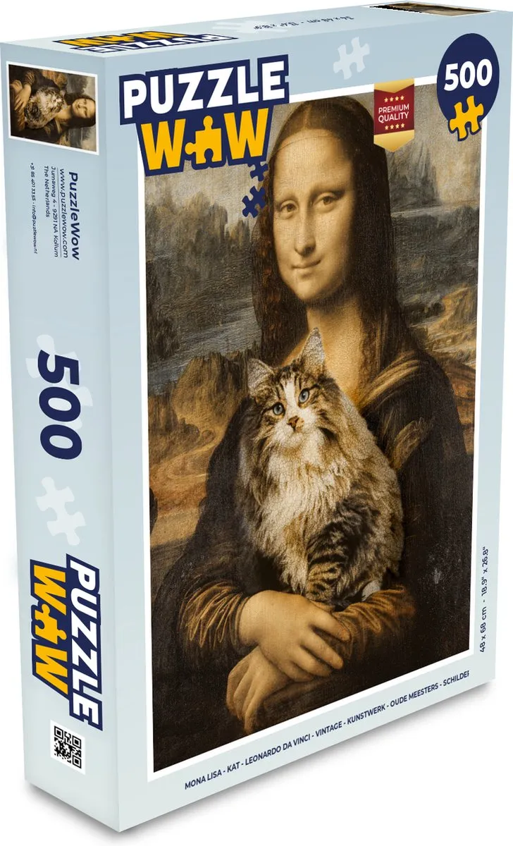 PuzzleWow Mona Lisa Kat Legpuzzel 500 Stuks - Multicolor