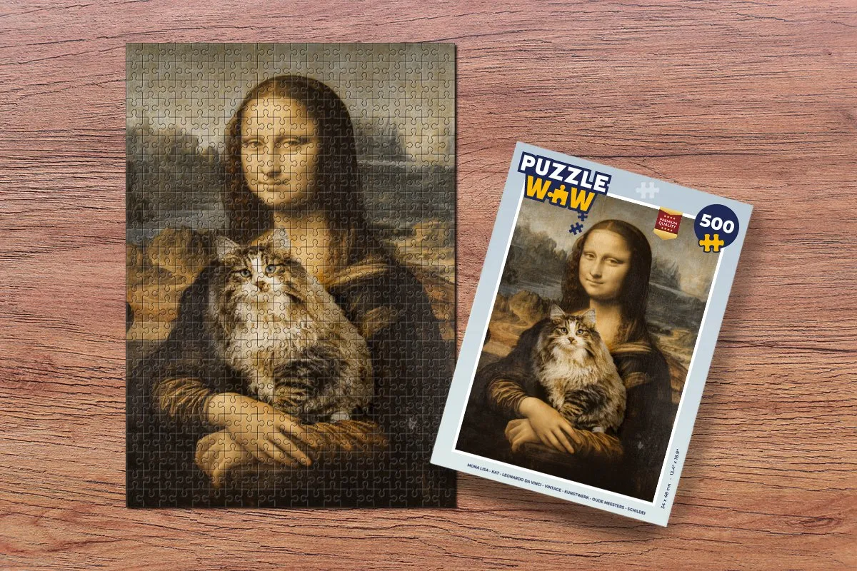 PuzzleWow Mona Lisa Kat Legpuzzel 500 Stuks - Multicolor