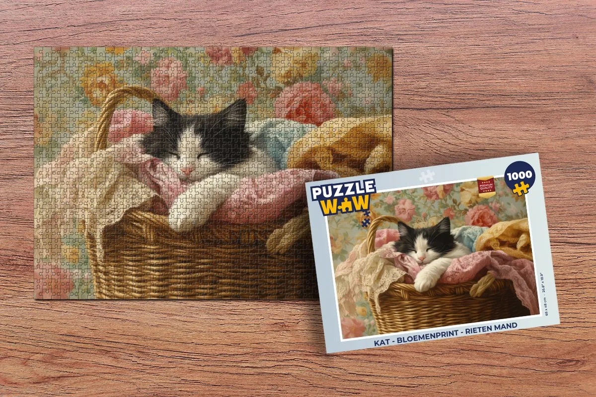 PuzzleWow Kat Bloemenprint Legpuzzel 1000 Stuks