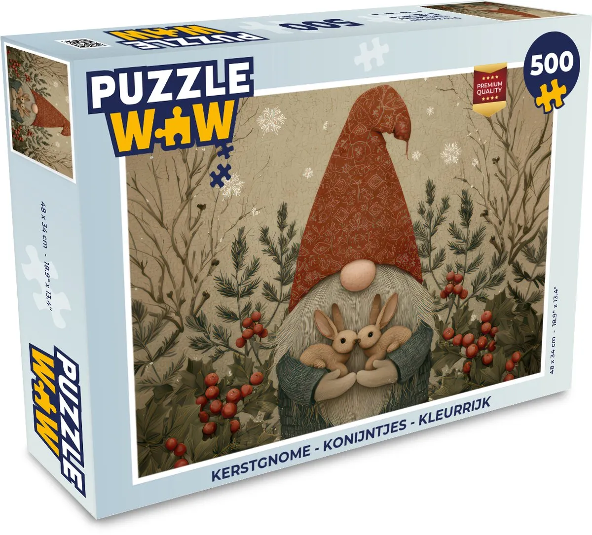 PuzzleWow Kerstgnome Konijntjes Puzzel 500 Stuks