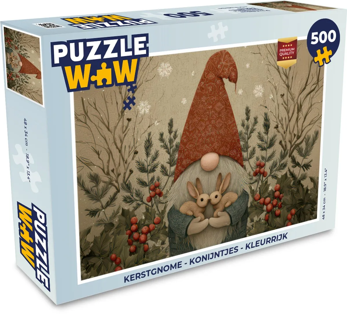 PuzzleWow Kerstgnome Konijntjes Puzzel 500 Stuks - Kleurrijk