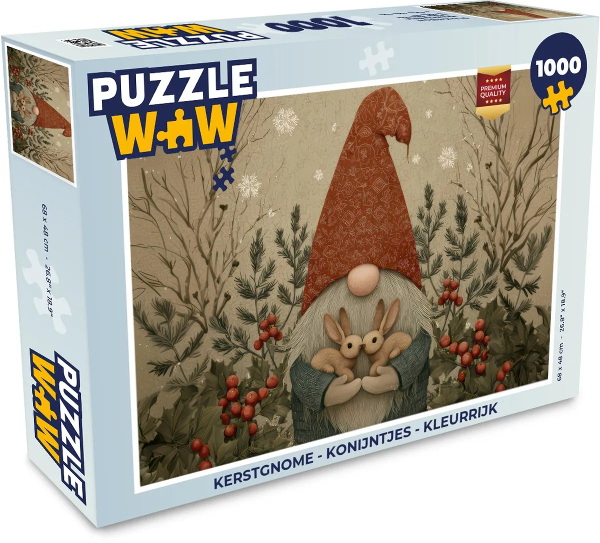 PuzzleWow Kerstgnome Konijntjes Puzzel 500 Stuks - Kleurrijk